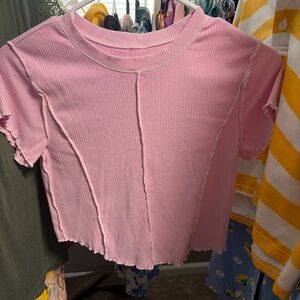 Arizona Jean Company Pink Ribbed Short Sleeve Top